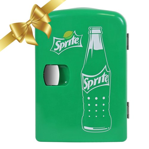 Sprite Mini Fridge - 6 Can Refrigerator for Bedroom Office, Portable Table Top Beverage Cooler, 12V 110V Refrigerador For Drinks, Soda, Wines, Use In Car, Dorm, Outdoor, Patio