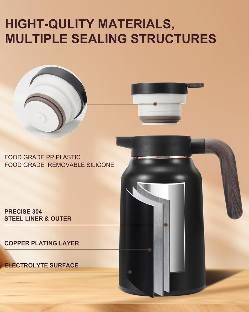 51 Oz Carafes for Hot Liquid, 2 PCS Stainless Steel Insulated Vacuum Thermal Coffee Carafes For Keeping Hot, 1.5 Liter Coffee Dispenser(Black/Black)