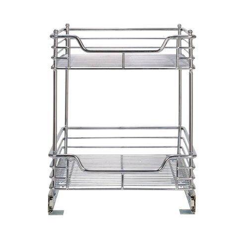 Household Essentials Glidez Multipurpose Chrome-Plated Steel Pull-Out/Slide-Out Storage Organizer for Under Cabinet Use - 2-Tier Design - Fits Standard Size Cabinet or Shelf, Chrome