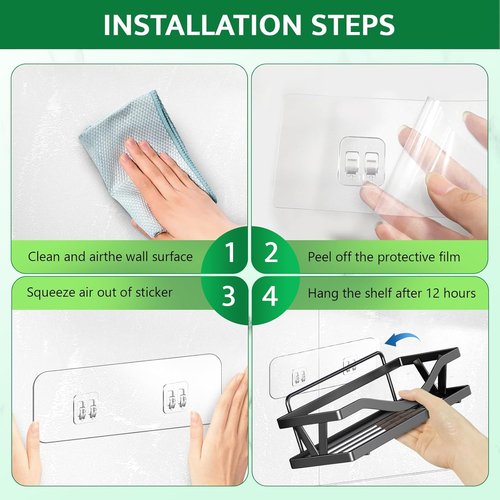 FGSAEOR Heavy-Duty Shower Caddy Adhesive Strips - Waterproof No-Drill Hooks for Bathroom & Kitchen Storage