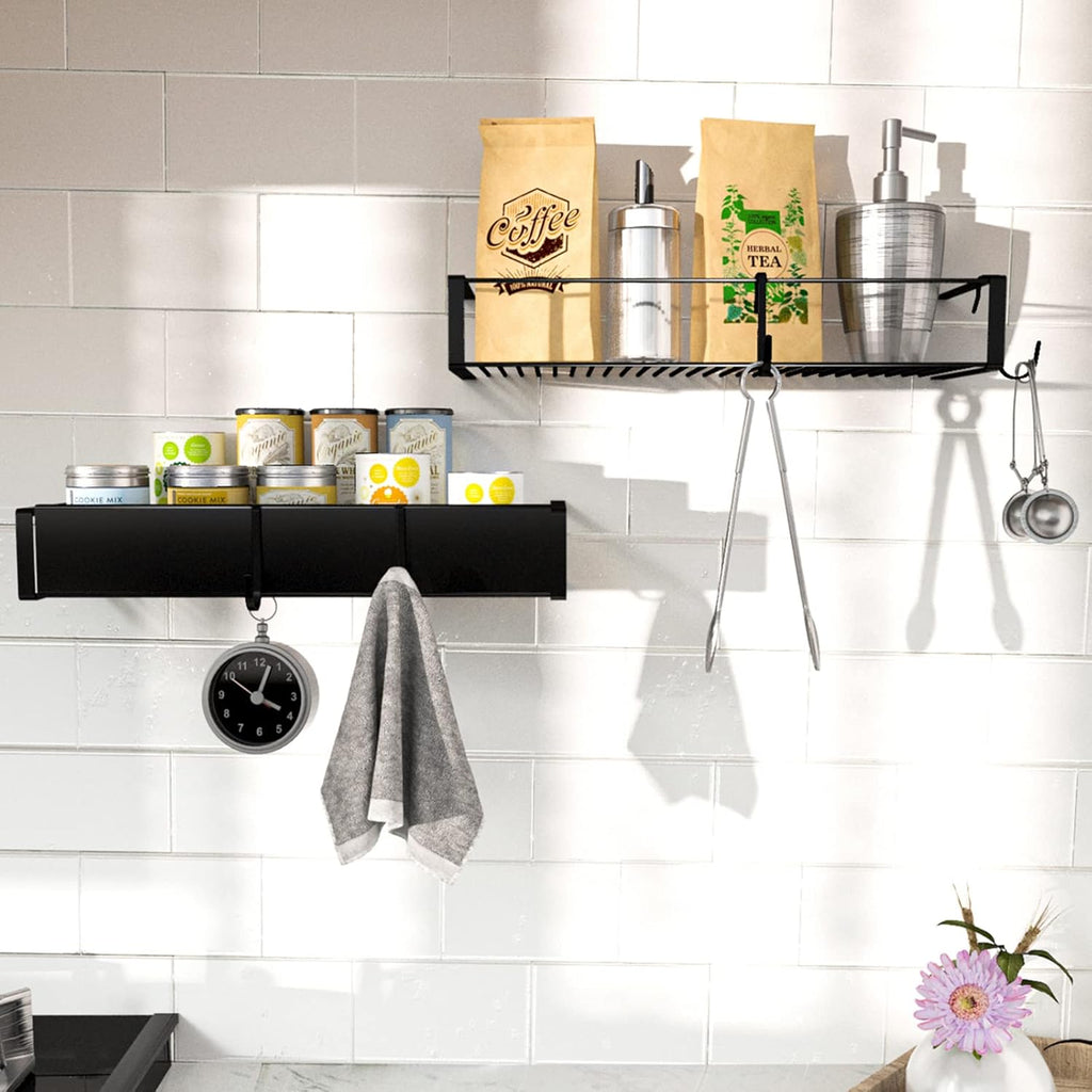 Skiennix Shower Caddy - Adhesive Organizer with Hooks | No-Drill Shower Rack Holder - 2 Pack Black