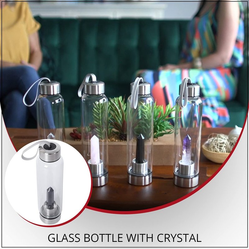 SHOP LC DELIVERING JOY Crystal Water Bottle Glass Clear Quartz with Spiritual Energy Stainless Steel Perfect for Yoga Meditation Healing Stones Birthday Christmas Gifts
