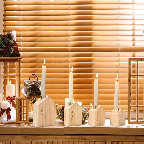 FYSUIMU Wooden Advent Candle Holders - 4Pcs Christmas Nativity Scene for Farmhouse Holiday Decor