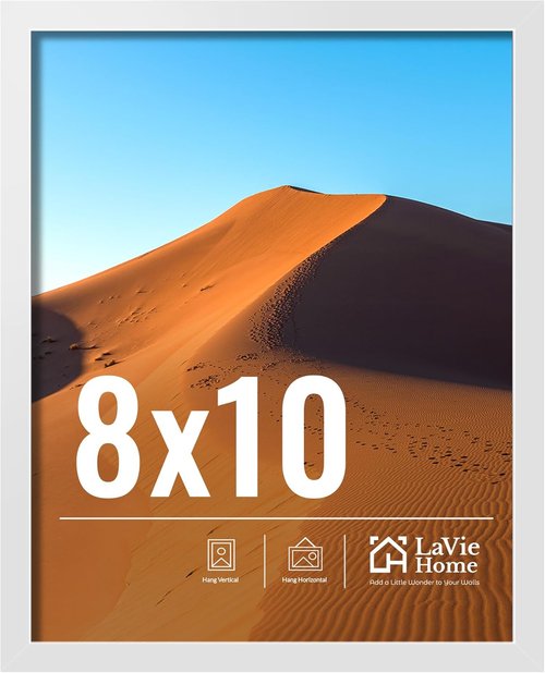 LaVie Home 8x10 Picture Frame - Classic White Wall Display Frame with HD Plexiglas | Vertical & Horizontal Use