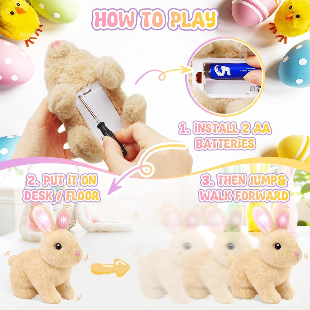 Skiennix Realistic Bunny Toy - Interactive Hopping Rabbit Set with Headband, Electric Sounds & Movements, Brown