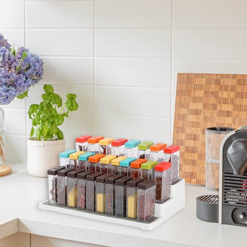 URALFA 24 Travel Spice Containers with 2-in-1 Lids, Seasoning Containers with Labels Spice Jars with Shaker Lids, Travel Spice Kit Empty Plastic Salt Pepper Shaker, Seasoning Shaker for Camping BBQ