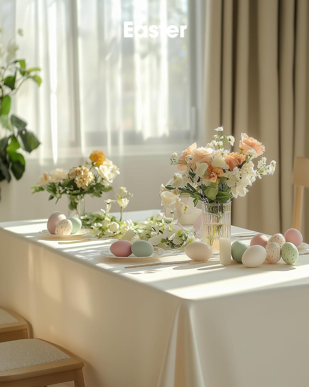 Pureegg Disposable Plastic Table Cloths - 54 x 108 Inch, Leakproof & Sturdy for Parties, Weddings, Thanksgiving | Beige & Cream