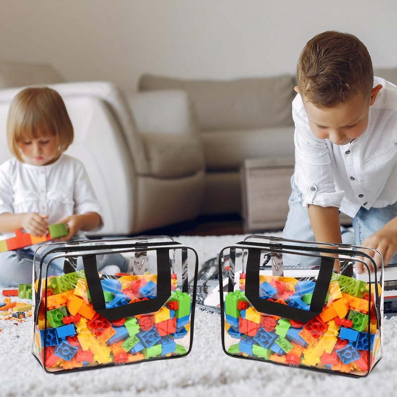 18 Packs Large Toy Storage Bags with Labels, Waterproof Clear Pvc Storage Bags for Toys, Travel Organizer Bags with Zipper Closure for Puzzles, Building Blocks, Kids' Books