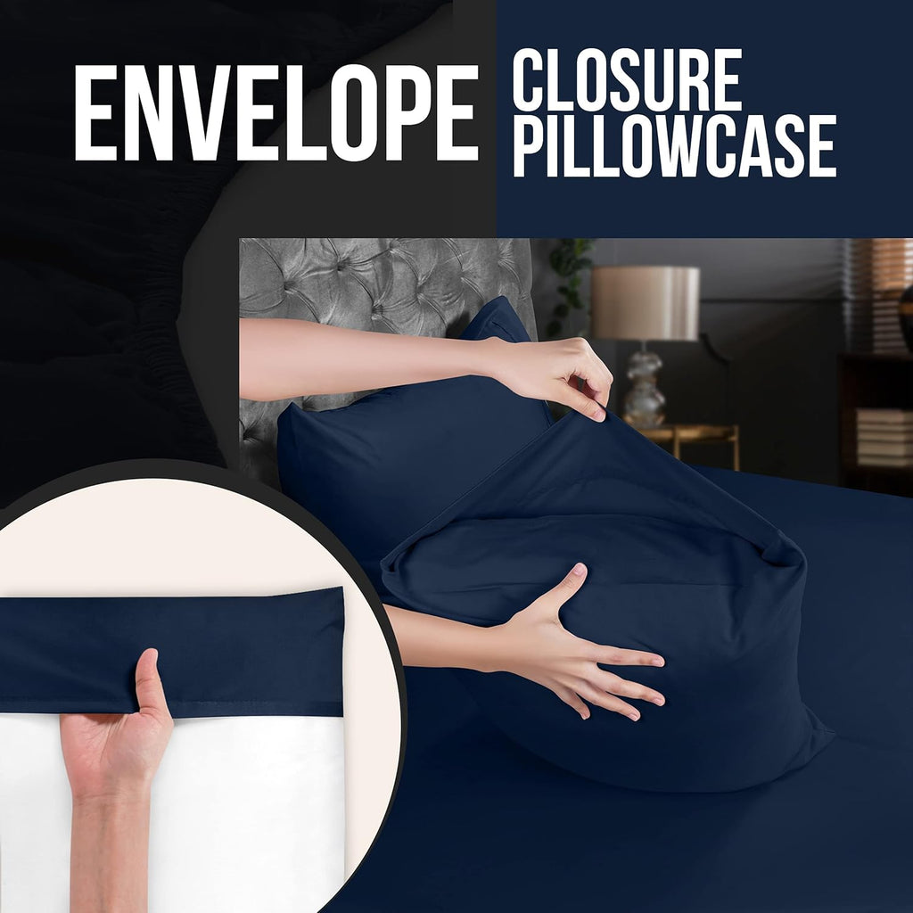 Utopia Bedding King Pillow Cases - Soft Brushed Microfiber - 4 Pack, Navy - 20 x 40 Inches