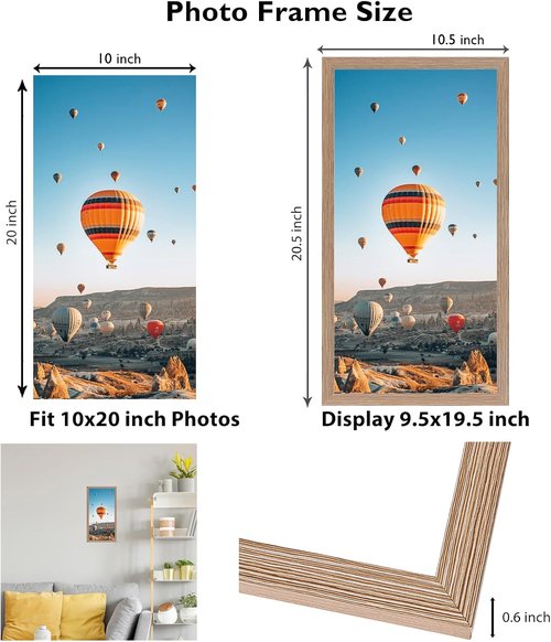 JCJMY 10x20 Rustic Brown Picture Frame - Versatile Wall Mounting for Horizontal or Vertical Display