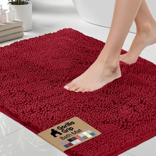 GORILLA GRIP Bath Rug Mat - Soft Absorbent Chenille | Quick Dry Microfiber, 36x24, Red