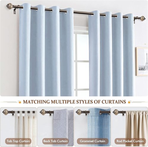 KAMANINA Curtain Rod - 1 Inch Antique Bronze Single Rod for Windows | 32 to 58 Inches (2.6-4.8ft) with Marble Ends