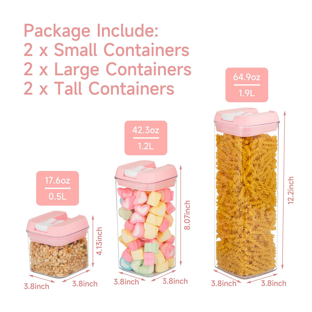 U-QE Airtight Food Storage Containers -6 Piece BPA Free Clear Plastic Airtight Containers with Easy Lock Lids for Kitchen Pantry Organization and Storage - Sugar, Flour, Cereal, Labels & Marker