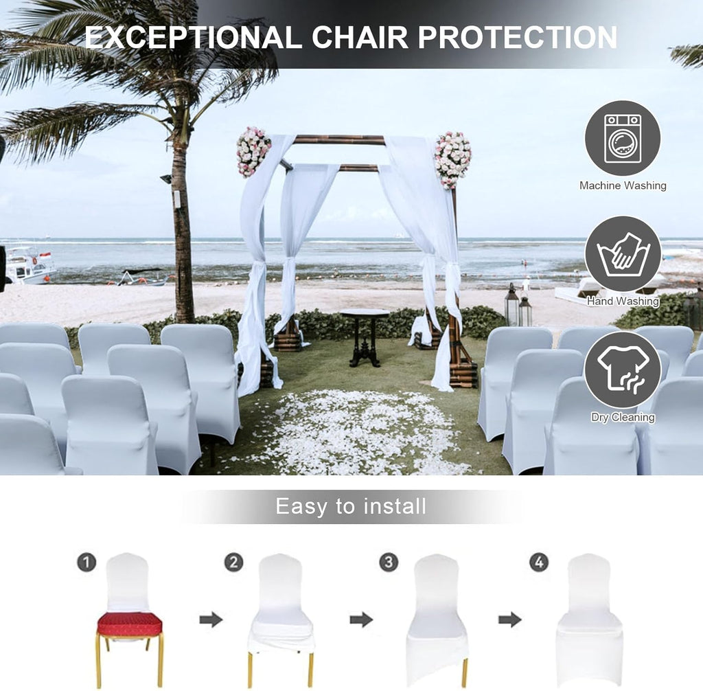 Trlyc Spandex Chair Covers - 100 Pcs Universal Fitted Stretch Slipcovers for Weddings & Events | White