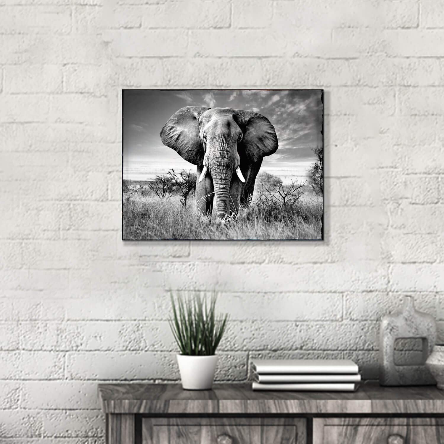 ARTISTIC PATH Canvas Wall Art Elephant Picture: African Animals Graphic Artwork Painting Print for Wall Decor (24" W x 18" H,Multi-Sized)