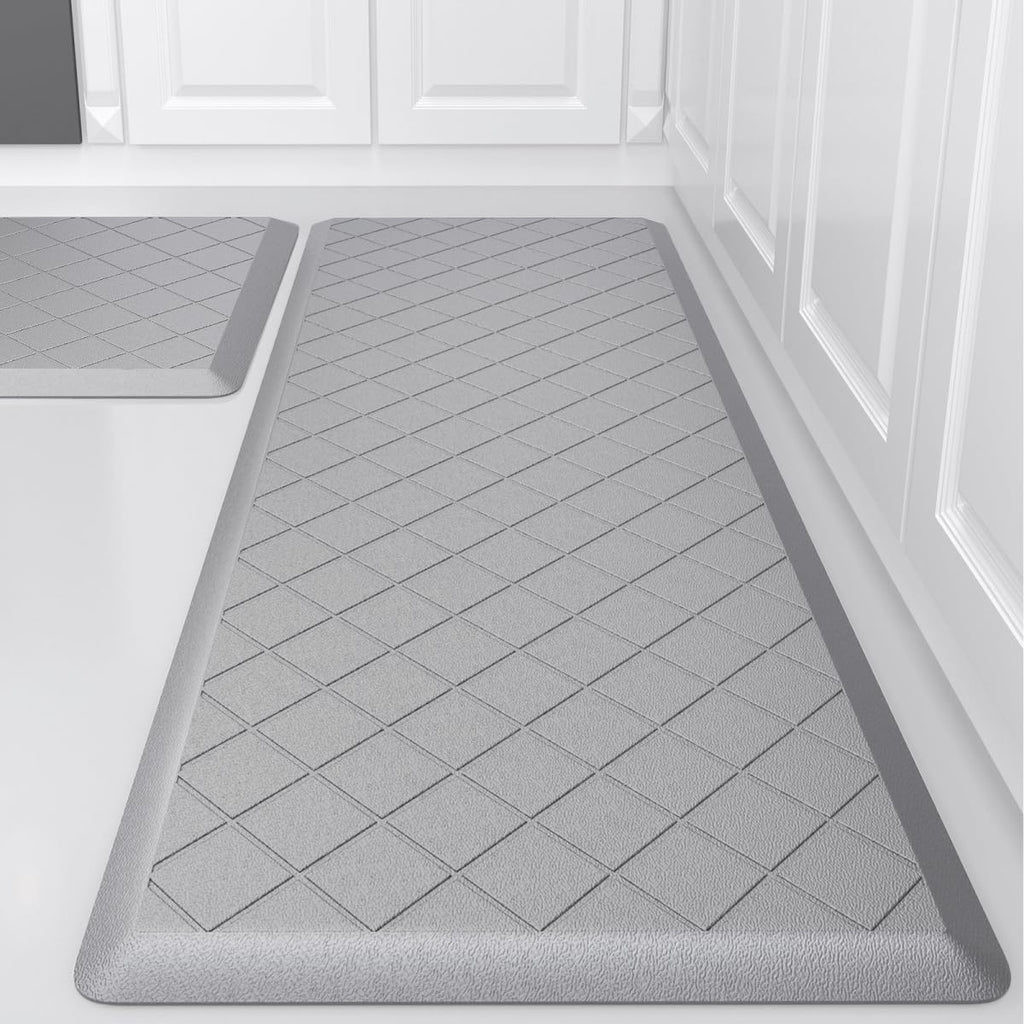 WEZVIX Cushioned Kitchen Mat 2 PCS, Anti Fatigue Kitchen Rugs, Heavy Duty Non-Skid, Ergonomic Comfort Foam Kitchen Floor Mat for Home, Office, Sink, Laundry - Grey