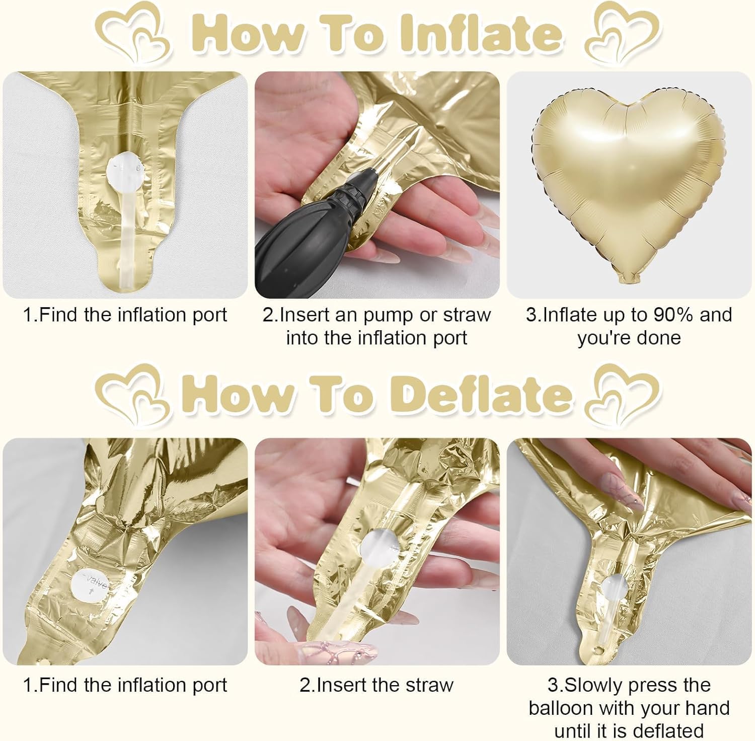 Skiennix Heart Balloons - 12Pcs Cream White & Gold Foil Balloons | 18-Inch Beige Helium Decor for Baby Showers & Weddings
