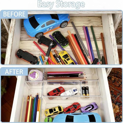 Clear Plastic Drawer Organizer Set by [Brand Name] - 25 Versatile Storage Bins & Trays | Non-Slip for Bathroom, Kitchen & Office