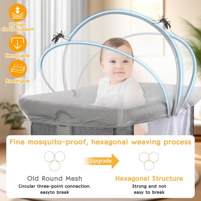 Bassinet Cover for Cats - Mosquito Net Cover for Bassinet Bedside Sleeper Travel Crib to Keep Cats Out - Breathable Baby Mosquito Net with 2-Way Zipper (White-Small)
