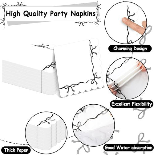 Bowtique 96-Piece Black & White Bow Party Decorations | Elegant Tableware for 24 Guests