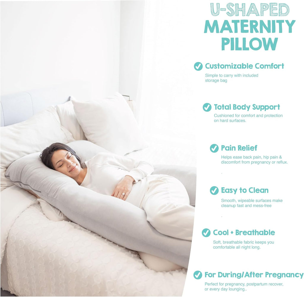Regalo Premium U-Shaped Pregnancy Pillow - Ultra Soft Full Body Support for Sleeping & Feeding | Grey Removable Cover