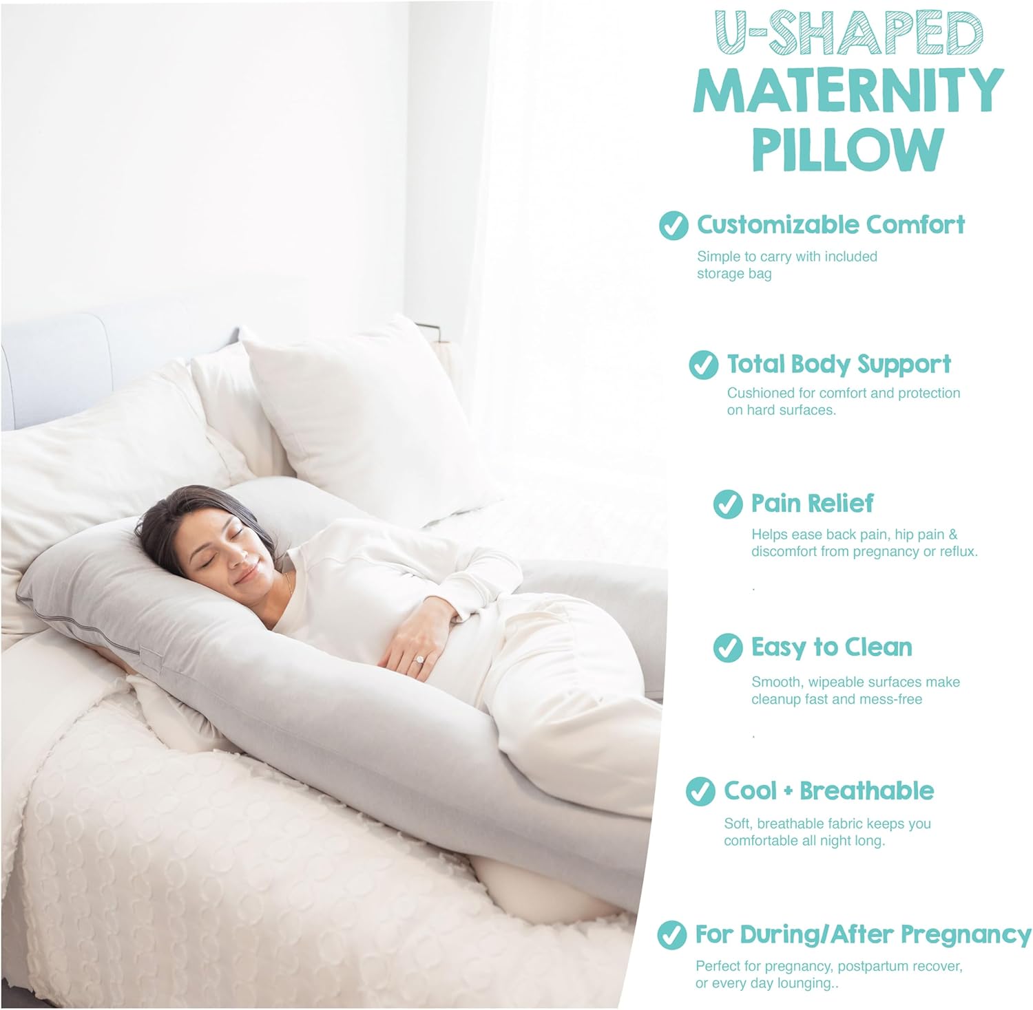 Regalo Premium U-Shaped Pregnancy Pillow - Ultra Soft Full Body Support for Sleeping & Feeding | Grey Removable Cover