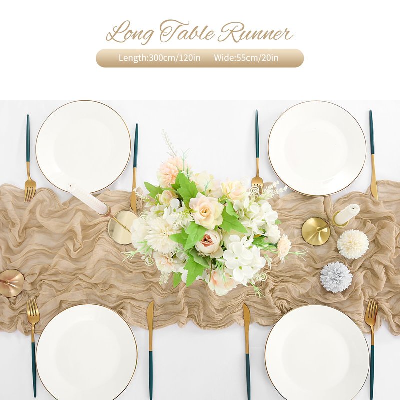 20 Pack Beige Cheesecloth Table Runner 120 Inch 10FT Rustic Boho Gauze Cheese Cloth Table Runner for Wedding Party Baby Shower Thanksgiving Christmas Decoration