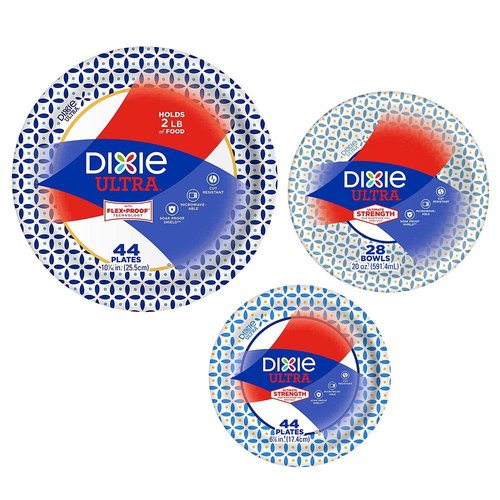 Dixie Ultra Heavy Duty Paper Plate & Bowl Bundle - Large Plates (44), Small Plates (44), Bowls (28)