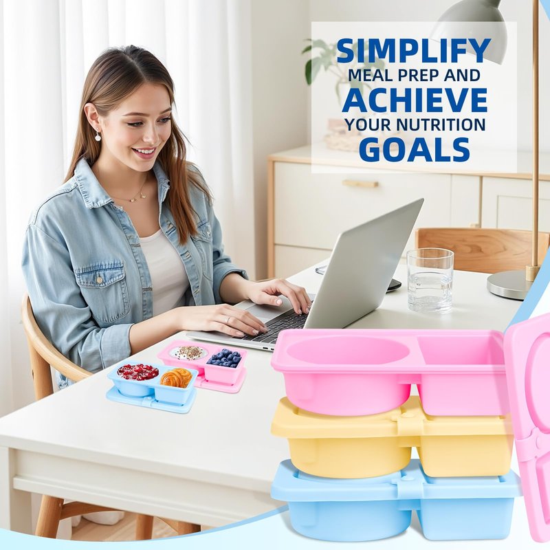 Tizuxa 3 Pack Silicone Reusable Snack Containers with Lids, Double Compartment Snackle Box Containers, Salad Dressing Sauce Seasoning Container, Small Mini Food Snack Boxs for Travel, Office, Picnic