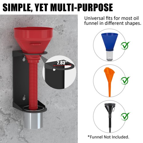 UNITEDPOWER Wall Mount Oil Funnel Holder, Organizer Storage Rack with Removable Collection Cup, Fluid Drain Caddy for Workshop, Shed, Garage, Home (Only Holder, No Funnel)