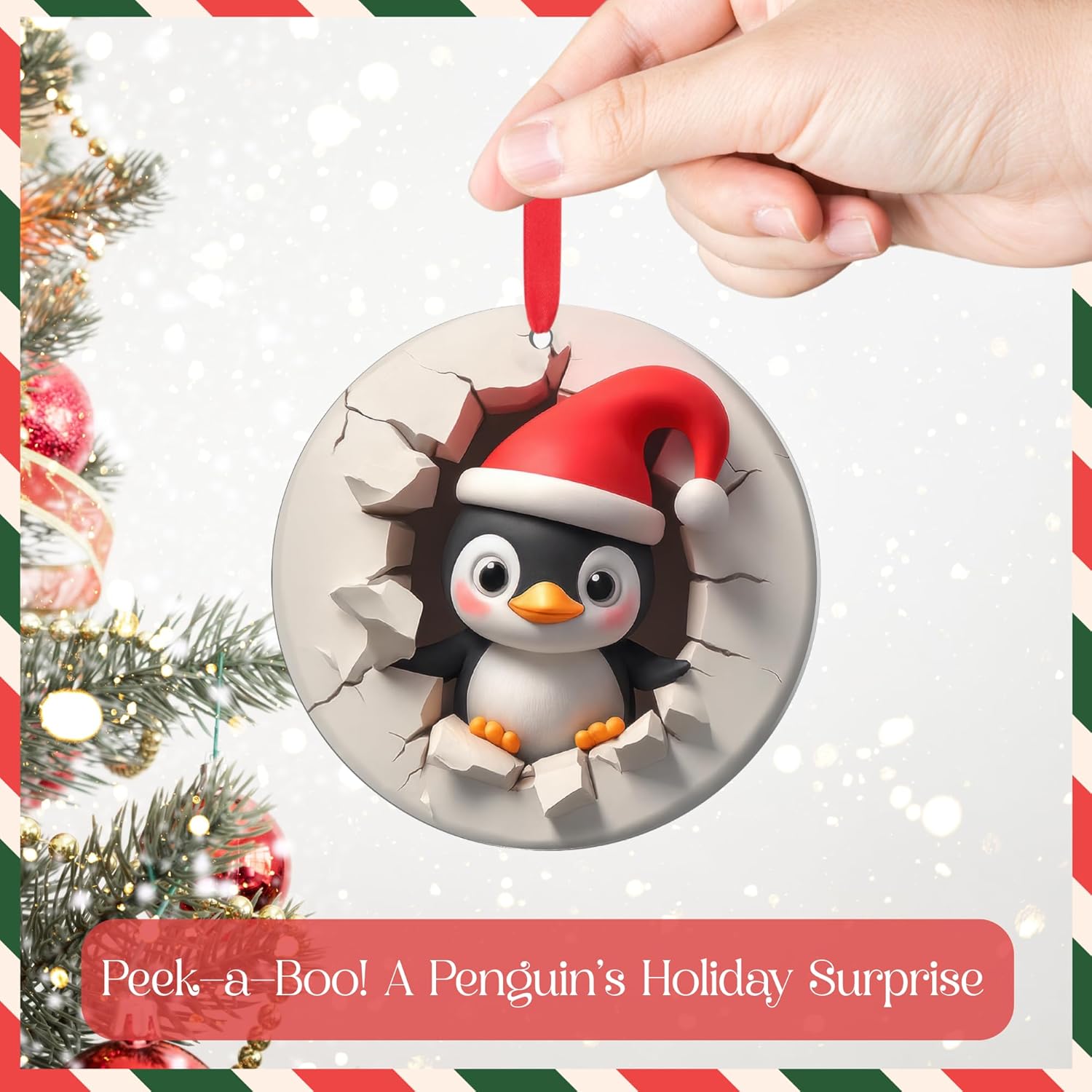 Penguin Ornament - 2D Christmas Penguin Decorations | Cute Animal Gifts for Couples & Families