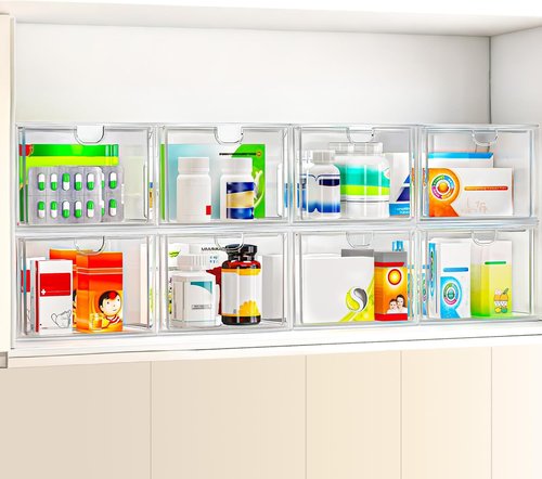 Caktraie 6-Pack Acrylic Storage Drawers - Stackable Makeup Organizer for Bathroom & Vanity