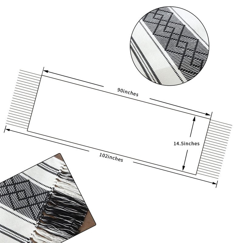 LUFEIJIASHI Woven Table Runners Farmhouse Style,Boho Table Runners 90 inches Long with Tassels Elegant Washable Table Runners for Dining Room ,Wedding,Holiday,Party Table Decor (14.5x90inch, Black)