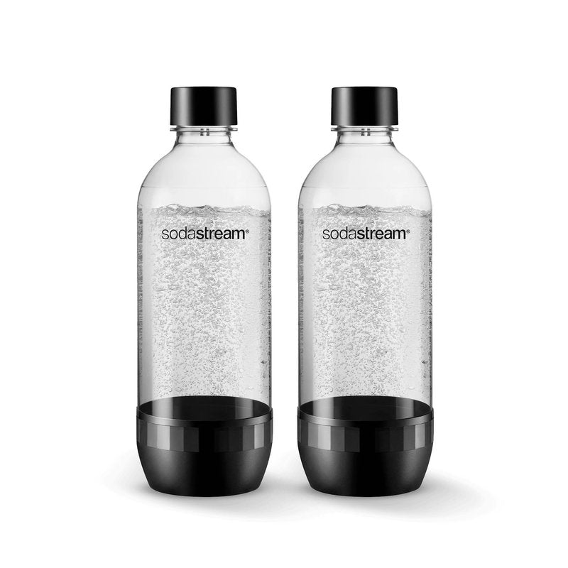 Soda Bottle Bundle 2-Pack Black 1L Carbonating + Deliqo 14" Bottles Cleaning Brush – For SodaStream Carbonating Water Seltzer