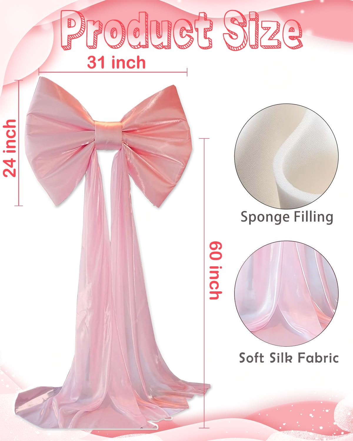 Skiennix Large Pink Bow Backdrop - 31'' x 60'' Birthday & Wedding Decorations | Perfect for Baby Showers & Events