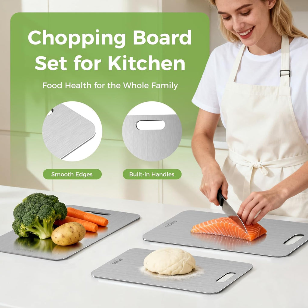 Titanium Cutting Board Set - 100% Double-Sided, Non-Toxic, Dishwasher Safe | 3 Sizes for Raw & Cooked Food