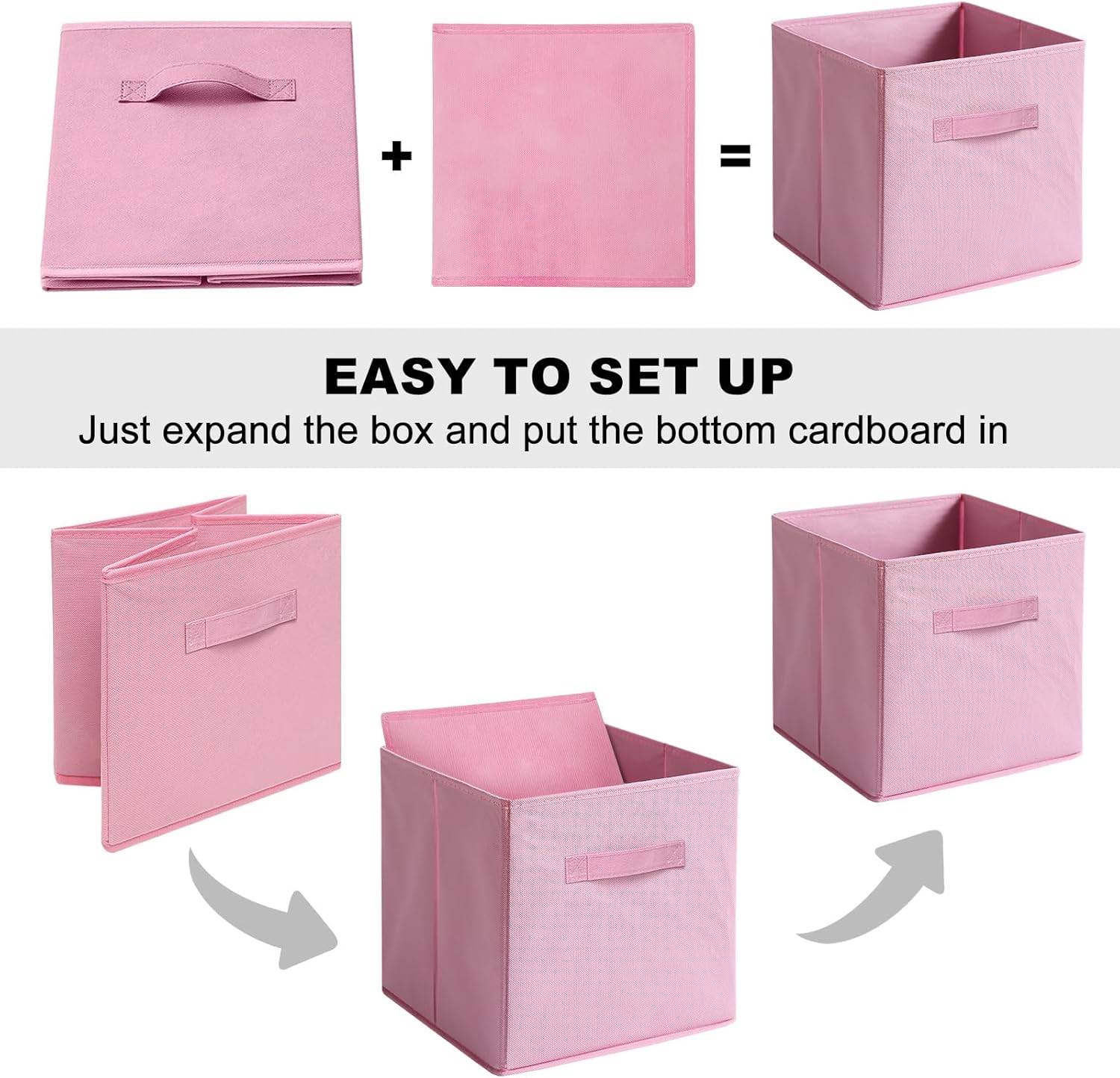 Skiennix Fabric Storage Bins - 6 Pack Collapsible Cube Organizer for Closet & Living Space | Foldable Pink Boxes with Handles (11 Inch)