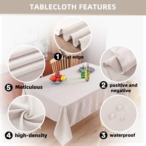 MikiUp Faux Linen Tablecloth - Slubby Textured Weaves Table Cloth for Rectangle Tables, Wrinkle Free Washable Fabric Table Cover for Dining, Farmhouse, Natural 60 x 120 Inch