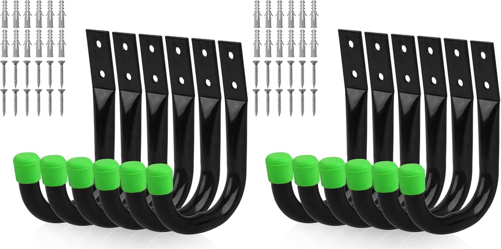 SWANLAKE Heavy Duty Garage Storage Utility Hooks - Black Wall Hooks for Organizing (6PCS)