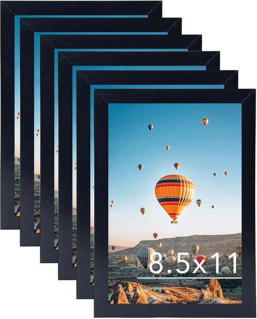 JCJMY 8.5x11 Picture Frame Set of 6 - Black Wall & Tabletop Frames for Horizontal/Vertical Display