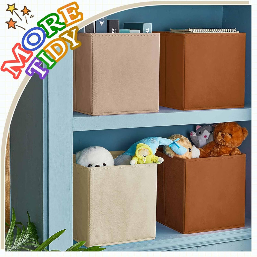 Yinder 12 Pcs Cube Storage Bins - Foldable Brown Fabric Baskets for Kids' Playroom & Nursery Decor