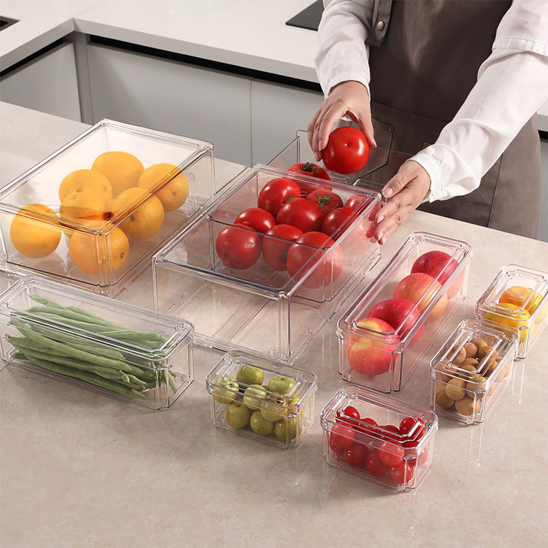 YINGRACE 7 Pack Fridge Organizer Bins, Stackable Refrigerator Organizers and Storage, With a Pull-out Drawer, BPA-Free Clear Containers For Fruit, Vegetable, Drinks