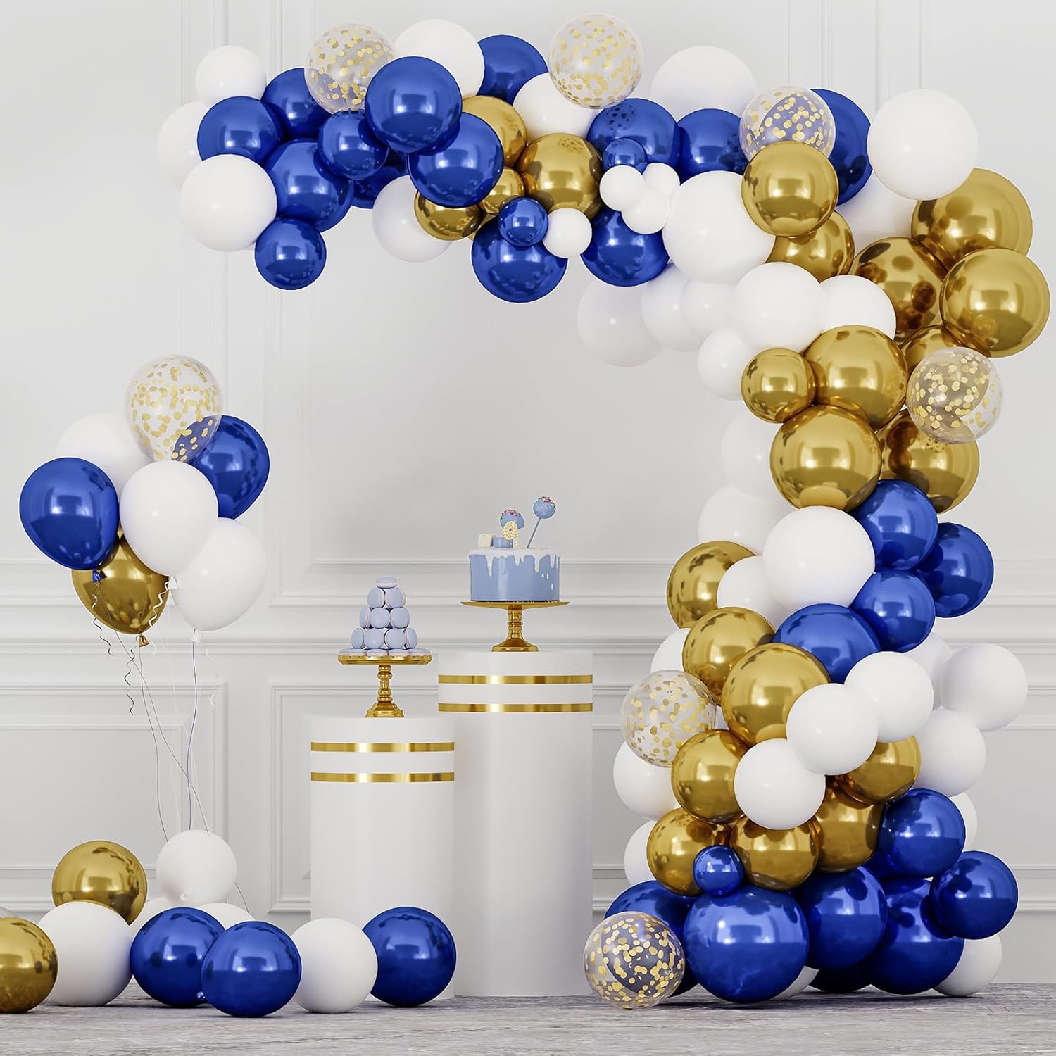 RUBFAC Royal Blue and Gold Balloon Garland Arch Kit - 142pcs for Graduation & Birthday Parties