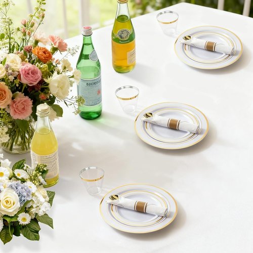 MCIRCO Gold Dinnerware Set - 350 Pieces for 50 Guests | Includes Plates, Cups, Napkins & Silverware