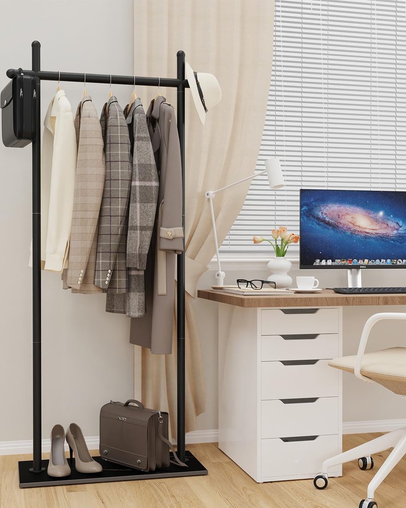 ENUMAIL Coat Rack Freestanding with Natural Rock Base, Metal Coat Hanger Stand, Industrial Garment Rack, Clothes Tree for Bedroom Living Room Office To Hang Clothes, Hats, 68.9in, Black, Large