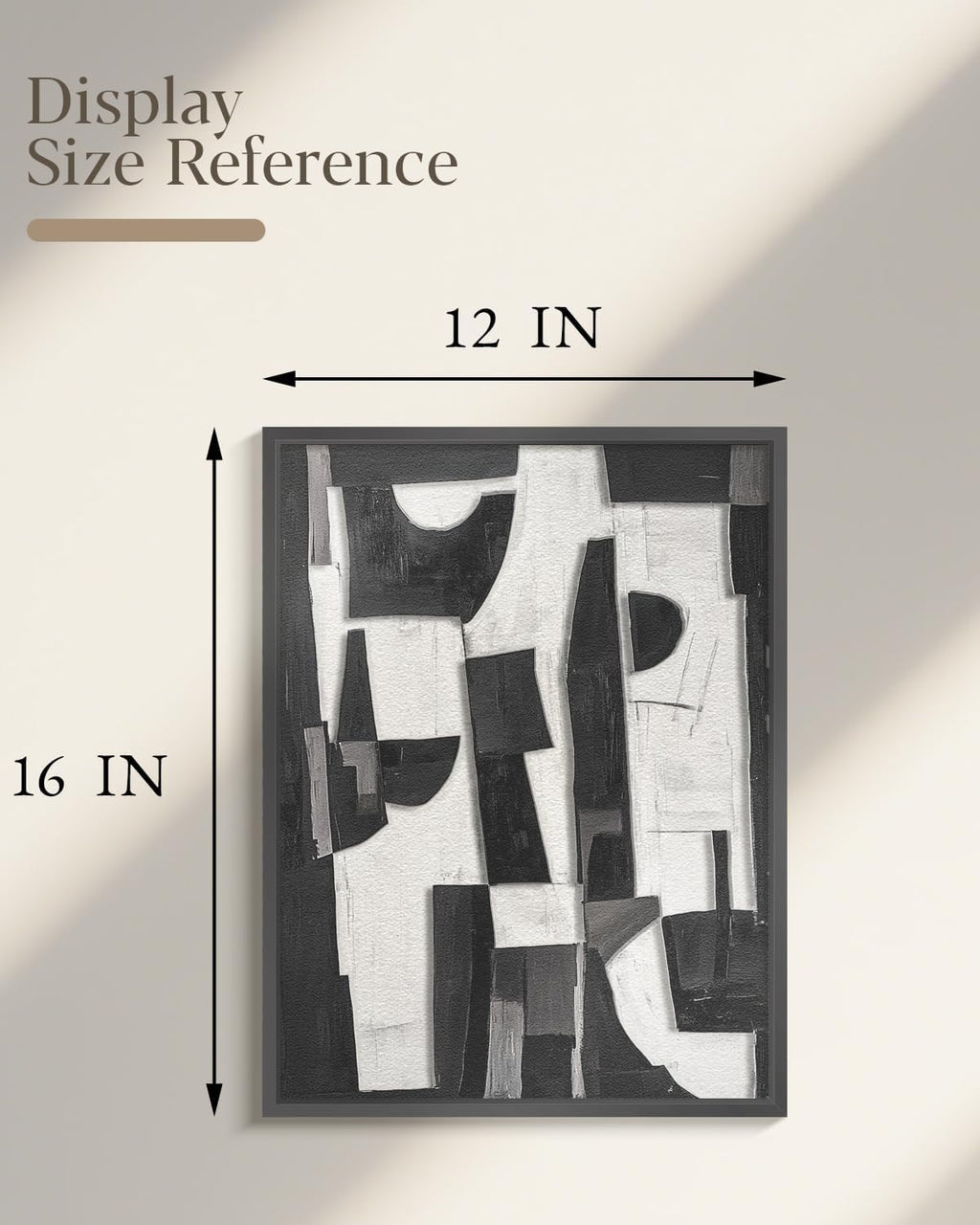 Skiennix Modern Black & White Abstract 3D Stacked Sandstone Wall Art - 12x16 Geometric Design in Metal Frame for Minimalist Decor