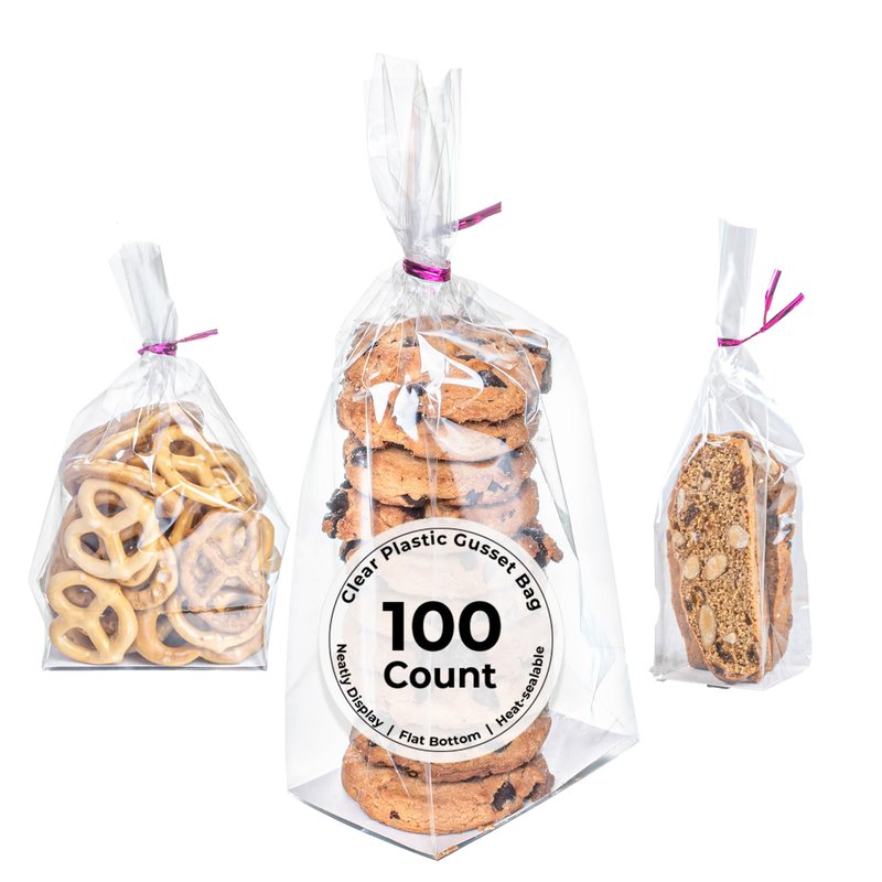 Restaurantware Flat Bottom Heat Seal Sandwich Bags Heat Sealable Food Bags - Gusset Bag with Paper Insert - Clear - 3 x 2 x 8 Inch - 100ct Box - Bag Tek