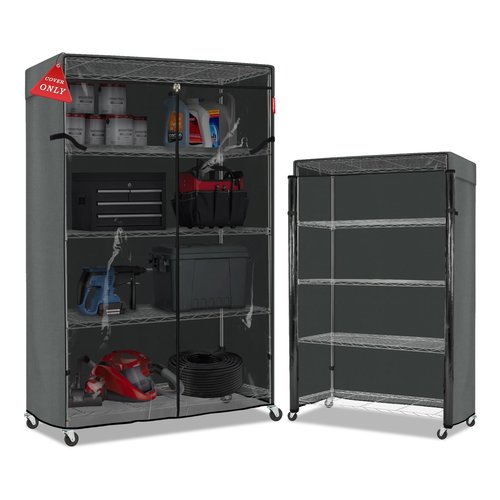Porch Shield Storage Shelf Cover Fits 48" x 24" x 72" Wire Rack - Dustproof Shelving Unit Cover with Front Transparent(Grey)