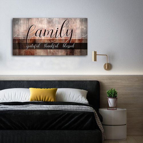 Canvas Wall Art for Living Room-Family Grateful Thankful Blessed-Christian Wall Decor-Family Signs Canvas Prints-Blessed Wall Decor-Artwork Framed Painting Home Decoration Ready to Hang 20"x40"