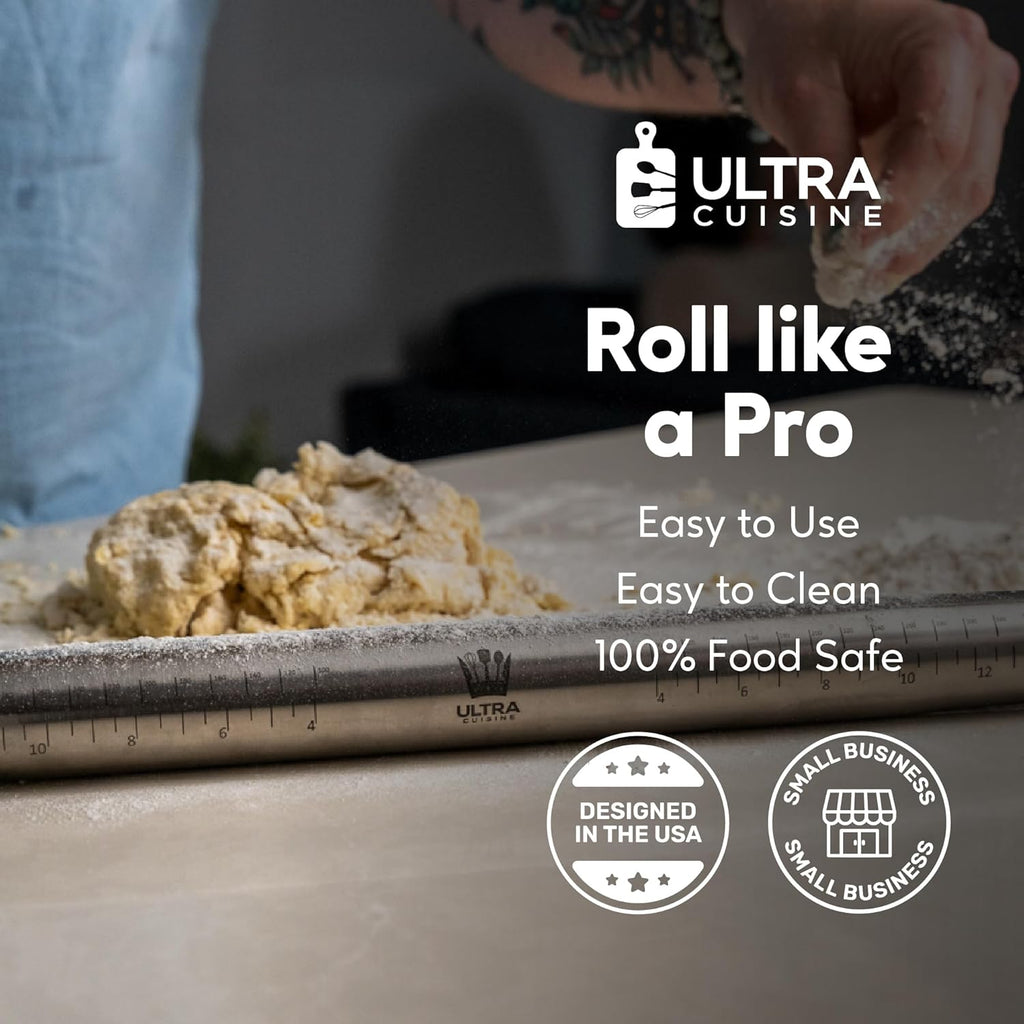 Ultra Cuisine French Rolling Pin - Tapered Stainless Steel Design for Baking | Professional & Home Use, Dishwasher-Safe